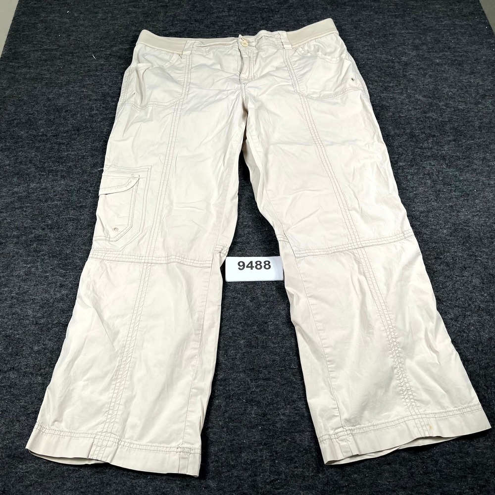 Venezia Cargo Pants Women's 18 Cream Relaxed Fit Comfort Low Rise Elastic Waist